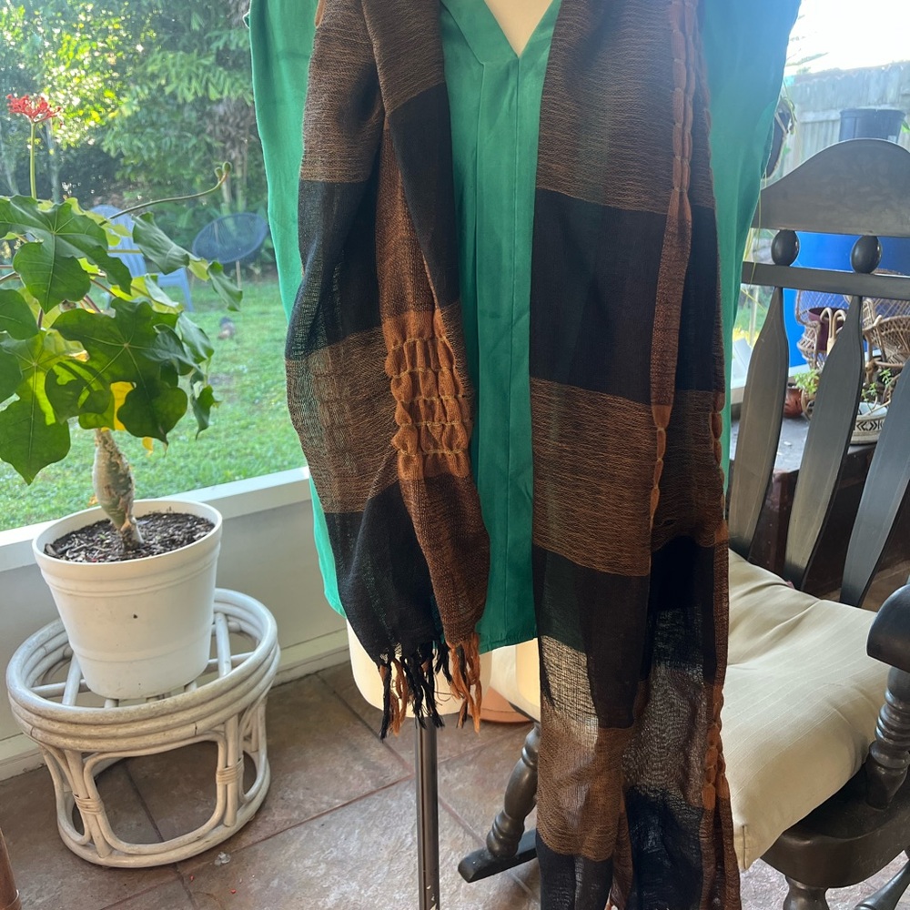 Oska Brown and Black Wool Scarf - Picture 7 of 10